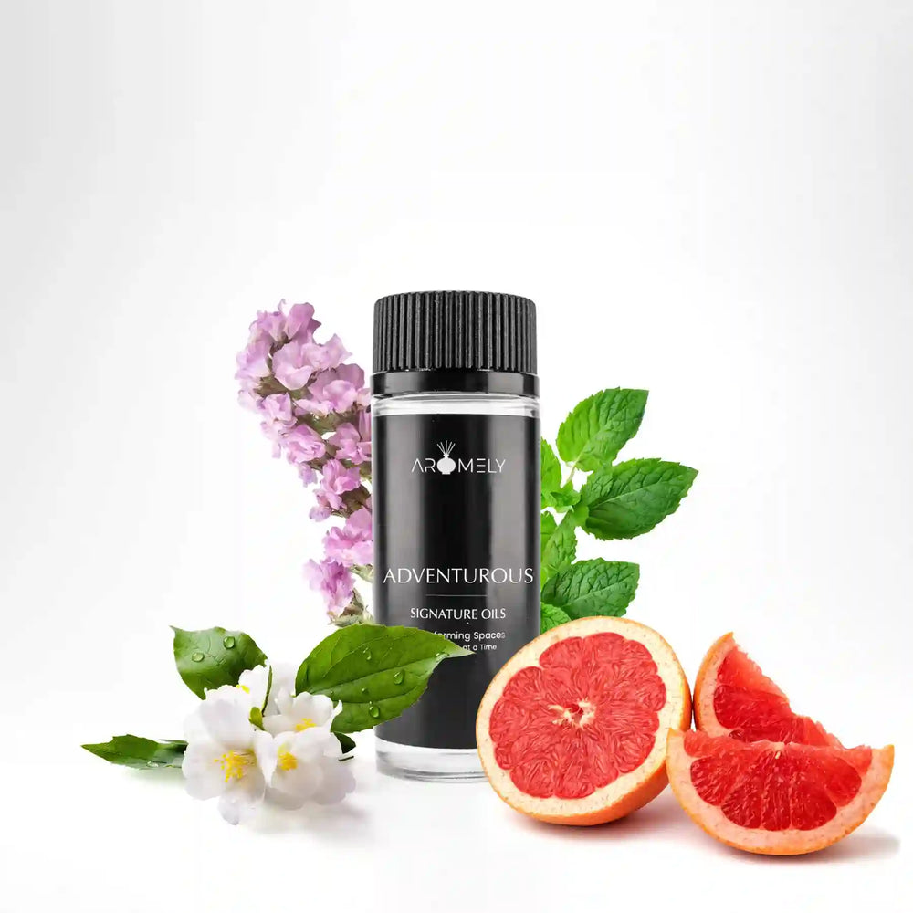 Aromely Adventurous diffuser oil 50ml bottle with grapefruit, mint, jasmine and lilac