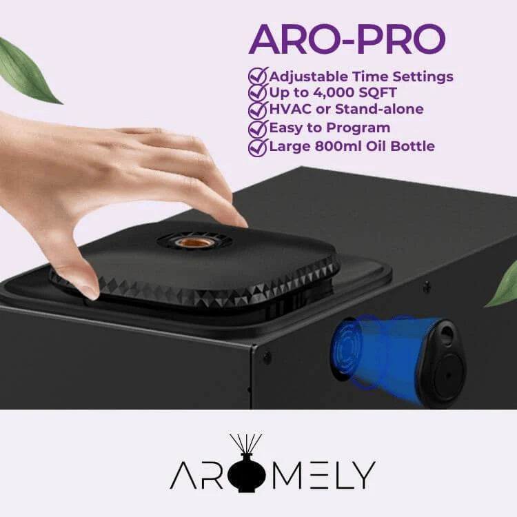 Aromely ARO-PRO scent diffuser by Aromely covers 4,000 sq ft, Bluetooth and HVAC compatible and specifications