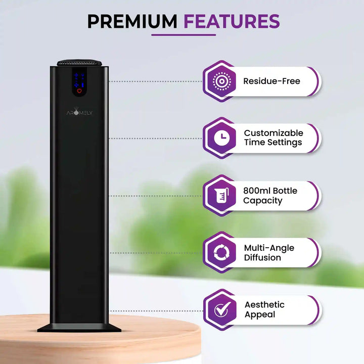 Aromely ARO-TOWER scent diffuser covers 3,000 sq ft with Bluetooth and cold air diffusion features