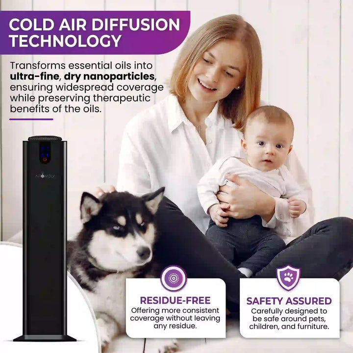 Aromely ARO-TOWER scent diffuser covers 3,000 sq ft with Bluetooth and cold air diffusion and pet friendly