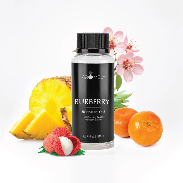 Aromely Burberry diffuser oil 120ml bottle with pineapple, lychee, mandarin and cherry blossom