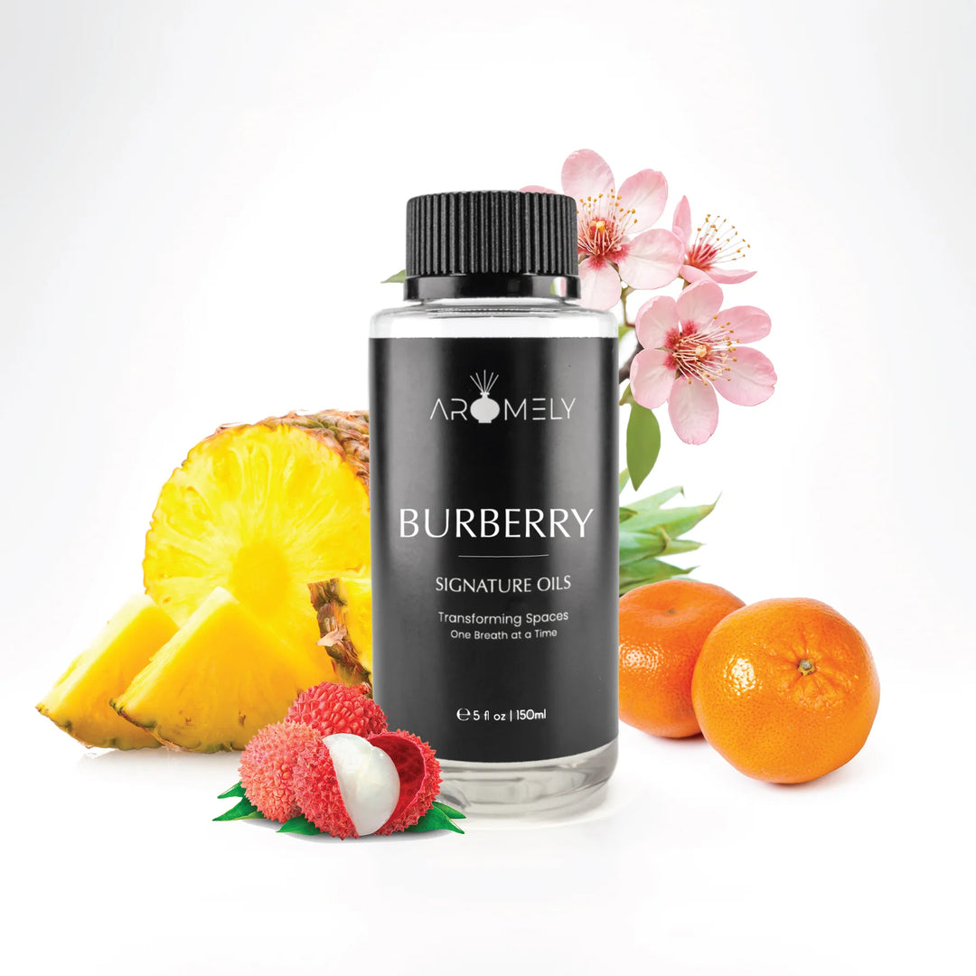 Aromely Burberry diffuser oil 150ml bottle with pineapple, lychee, mandarin and cherry blossom