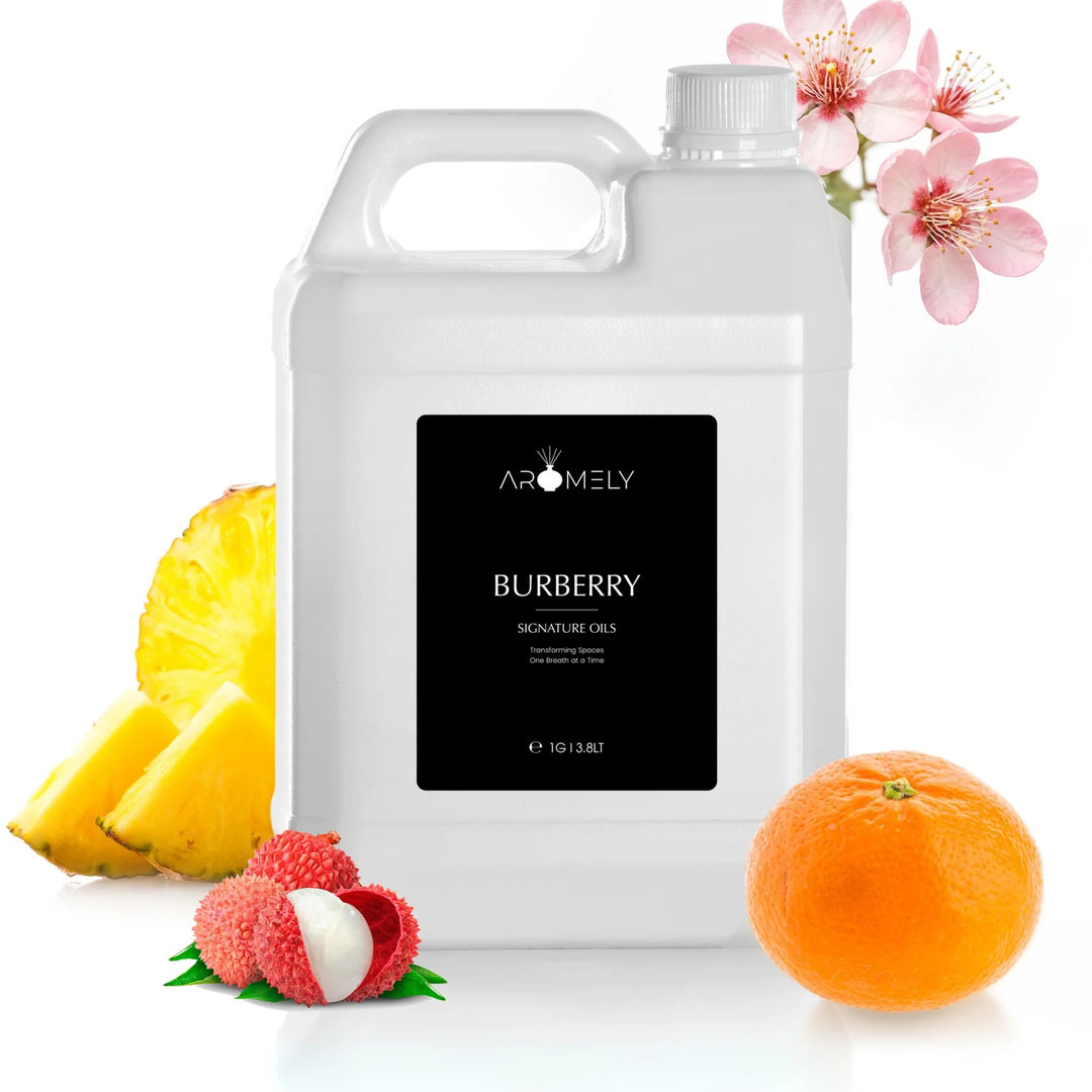 Aromely Burberry diffuser oil gallon bottle with pineapple, lychee, mandarin and cherry blossom