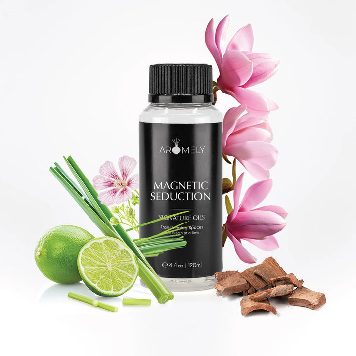 Aromely Magnetic Seduction diffuser oil 120ml bottle with lime, lemongrass, magnolia and wood