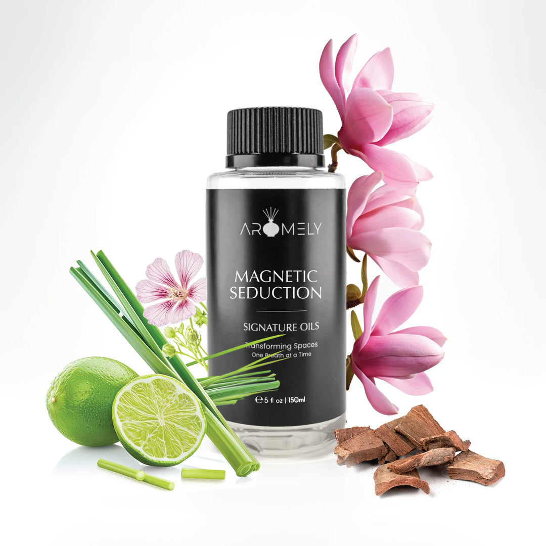 Aromely Magnetic Seduction diffuser oil 150ml bottle with lime, lemongrass, magnolia and wood