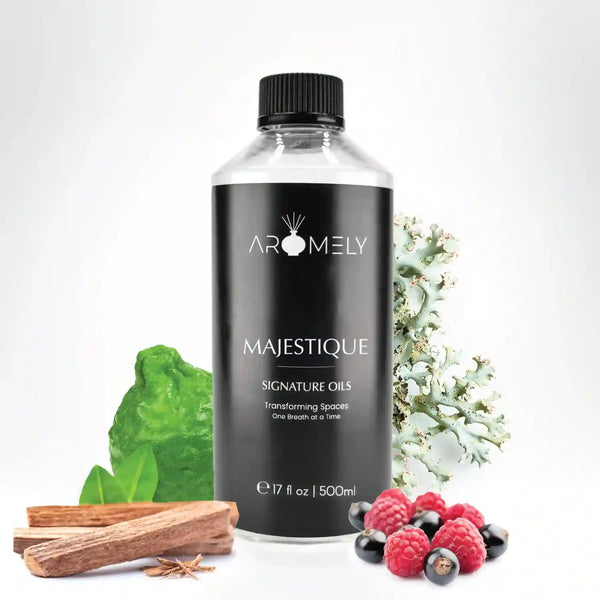 Aromely Majestique diffuser oil 500ml bottle with berries, oakmoss, wood and jasmine