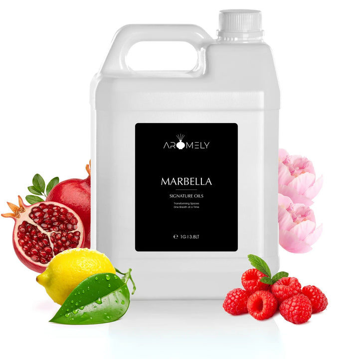 Aromely Marbella diffuser oil gallon bottle with pomegranate, lemon, raspberry and peony