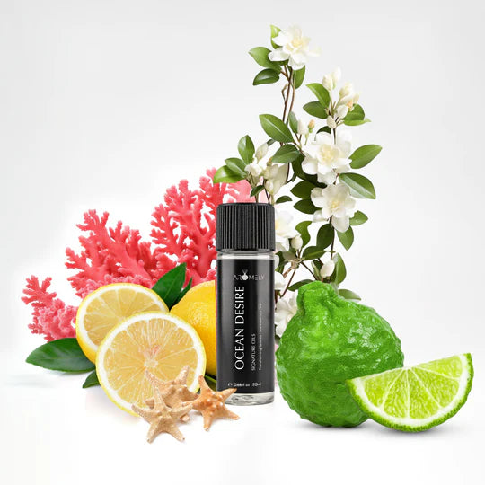 Aromely Ocean Desire diffuser oil 20ml bottle with lemon, lime, white florals and bergamot