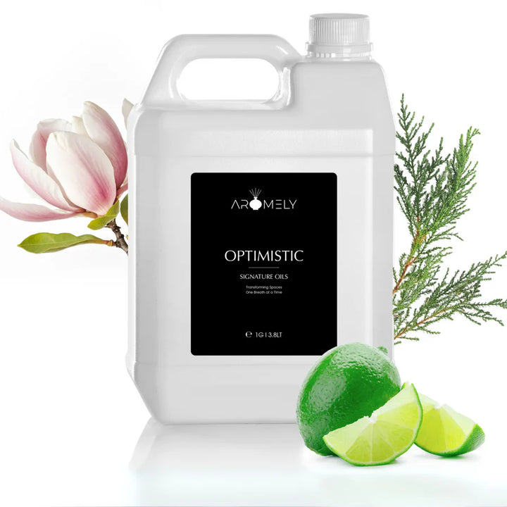 Aromely Optimistic diffuser oil gallon bottle with lime, magnolia, cedarwood and fresh notes