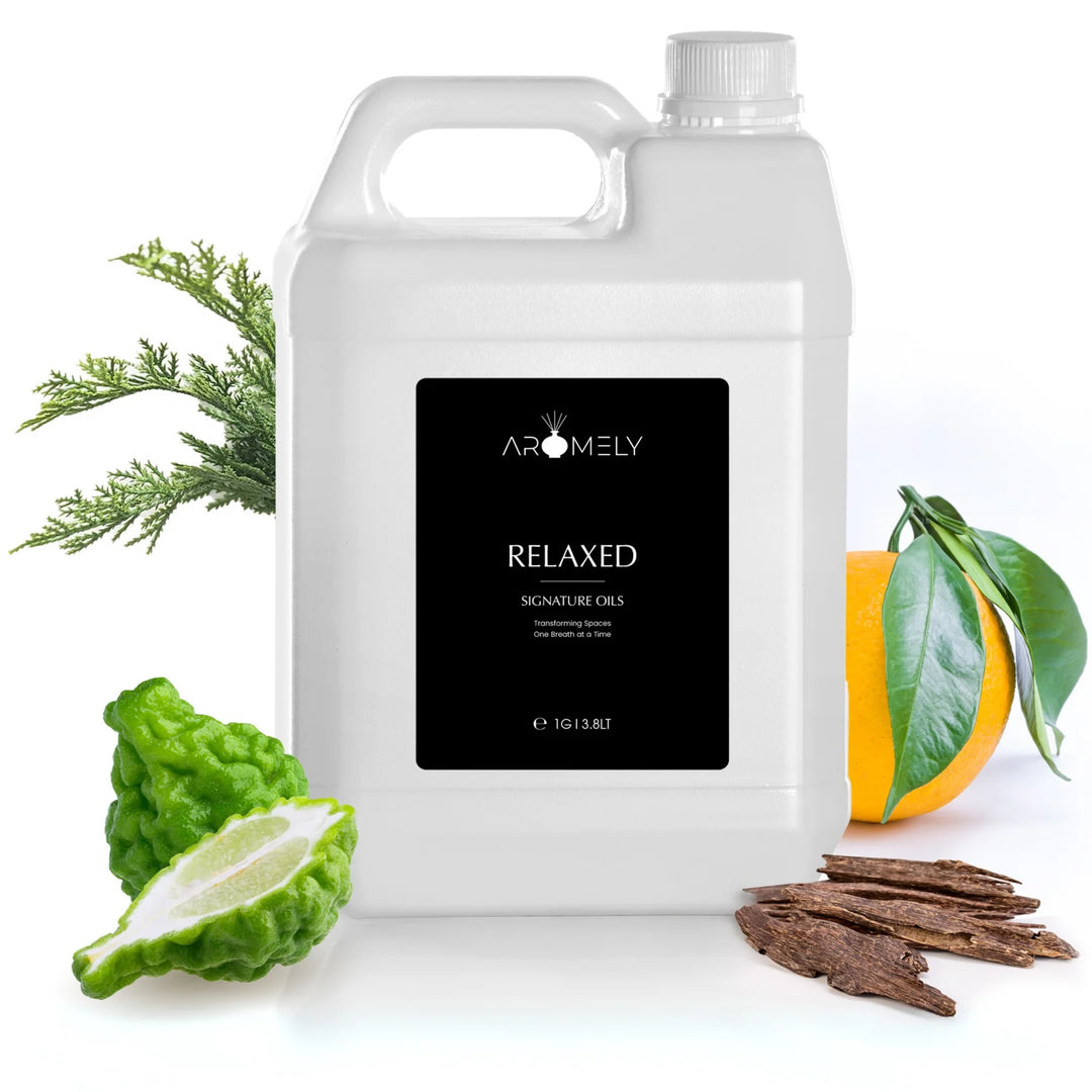Aromely Relaxed diffuser oil gallon bottle with bergamot, orange, cedarwood and herbal notes
