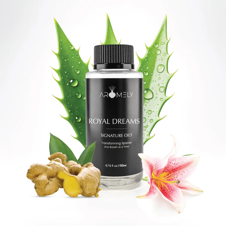 Aromely Royal Dreams diffuser oil 150ml bottle with aloe, ginger, lily and soothing botanical notes