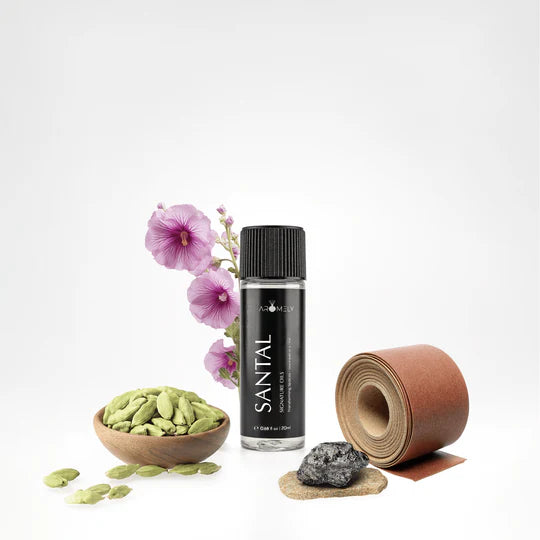 Aromely Santal diffuser oil 20ml bottle with cardamom, sandalwood, amber and floral notes