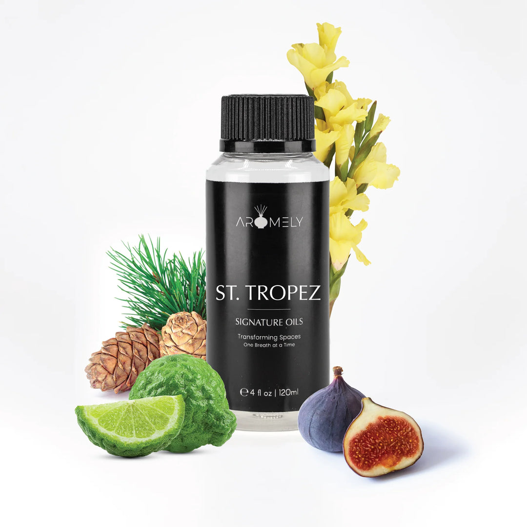 Aromely St. Tropez diffuser oil 120ml bottle with bergamot, fig, pine, cedar and floral notes