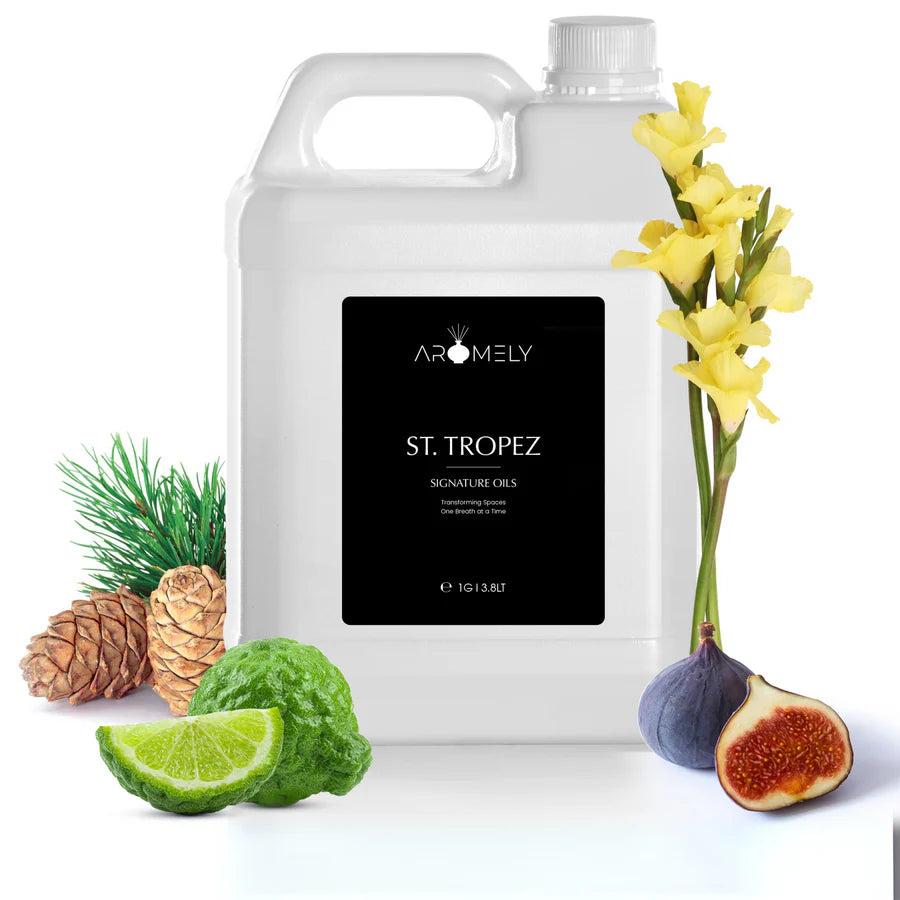 Aromely St. Tropez diffuser oil gallon bottle with bergamot, fig, pine, cedar and floral notes