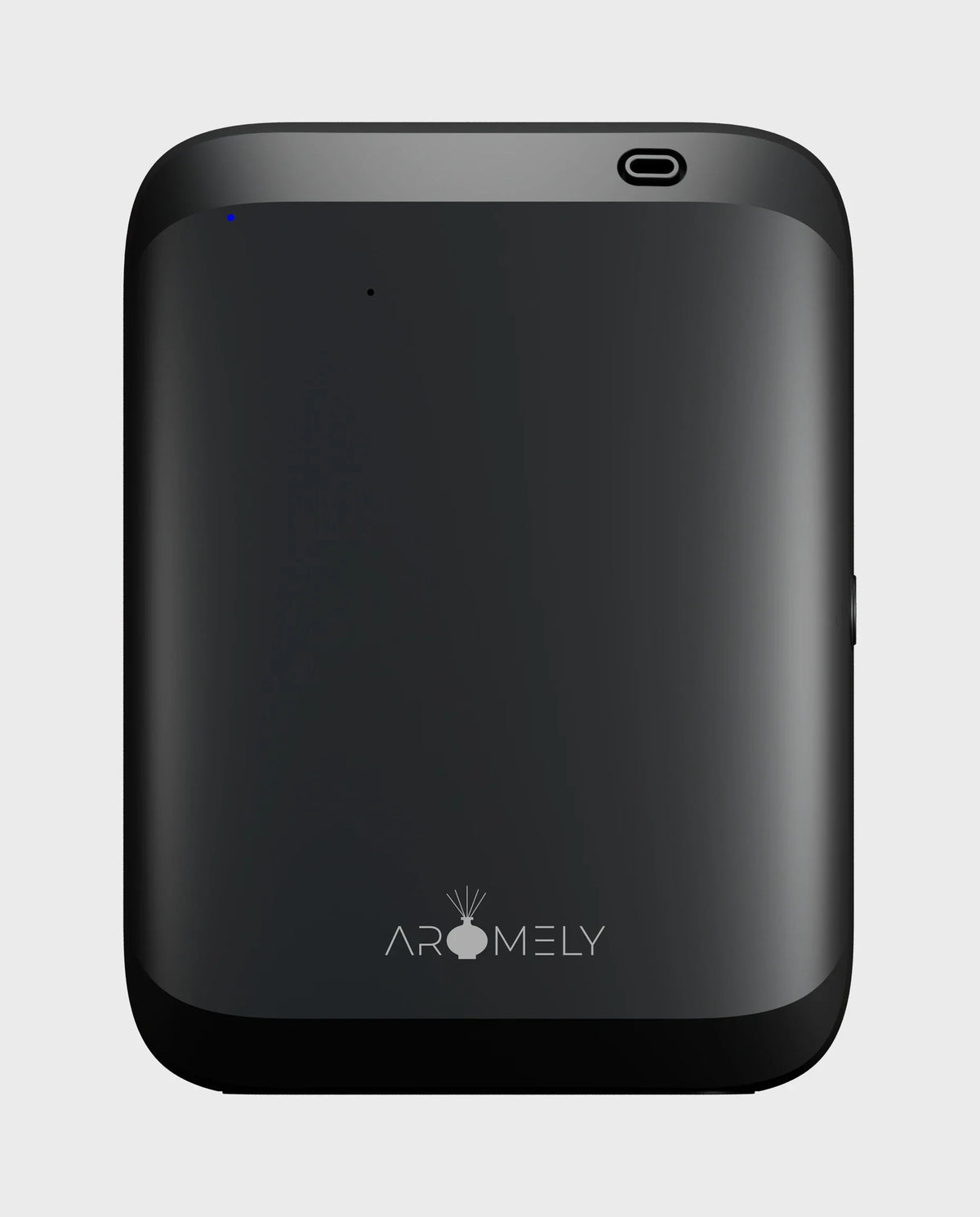 ARO LUX battery or plug-in scent diffuser in black, front three-quarter view