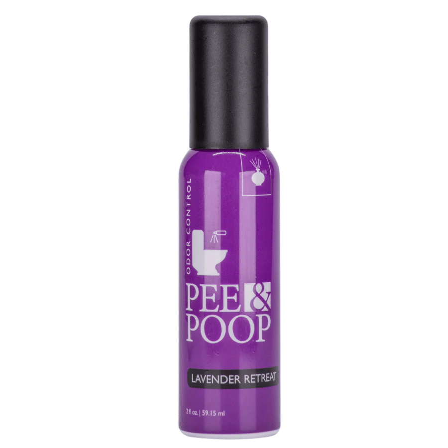 Aromely Pee & Poop Lavender Retreat toilet odor spray 2oz bottle with calming lavender scent