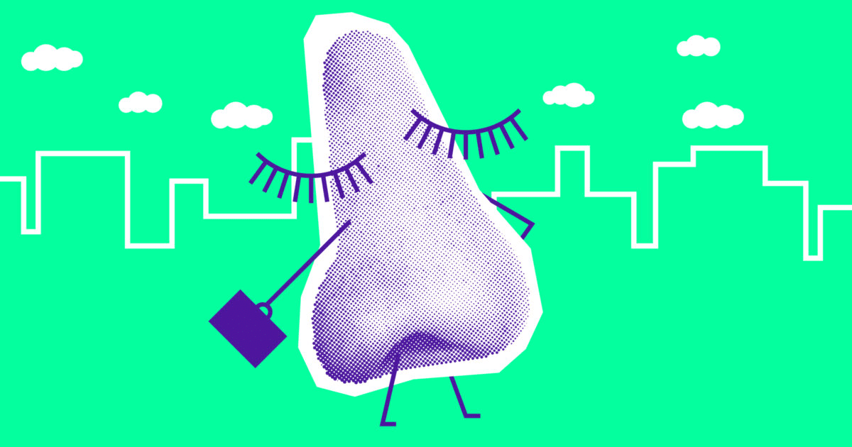 Illustration of a nose against a green background