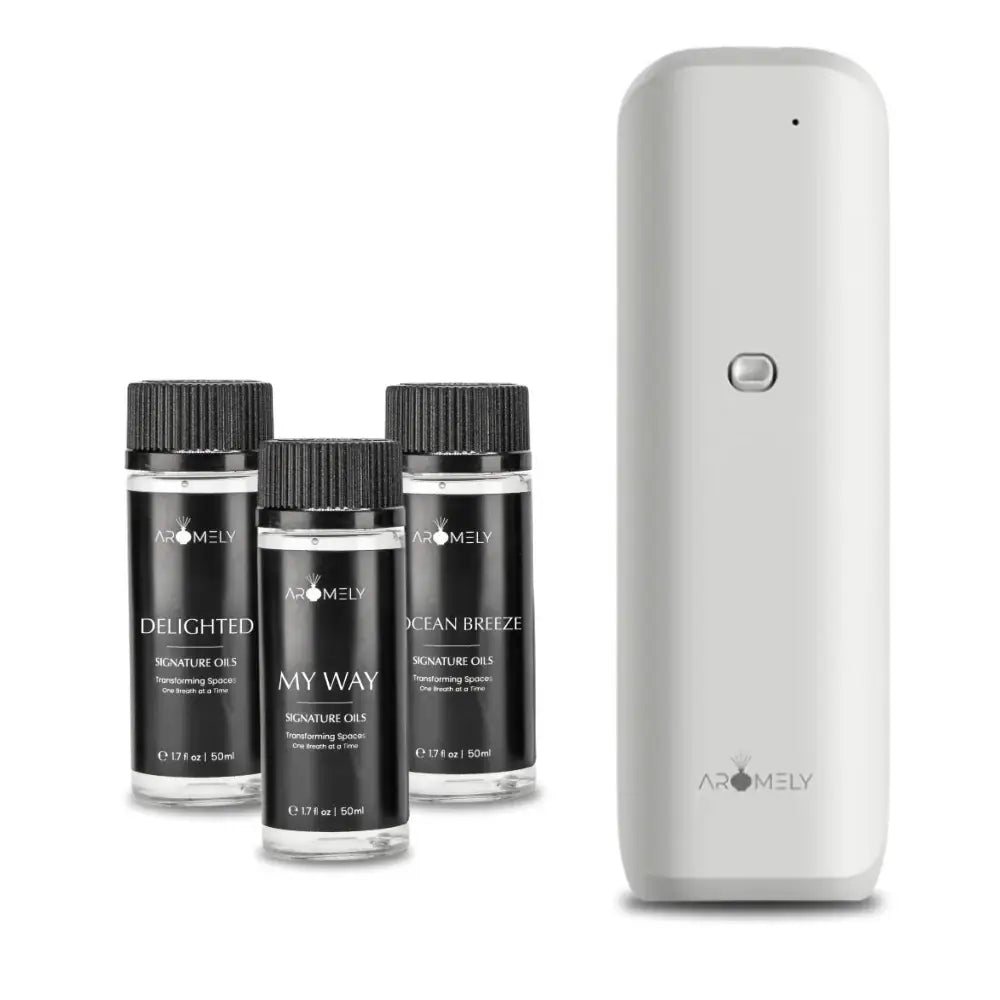 Premium aroma diffuser kit with advanced waterless technology and smartphone app control, offering over 28 luxurious scents.
