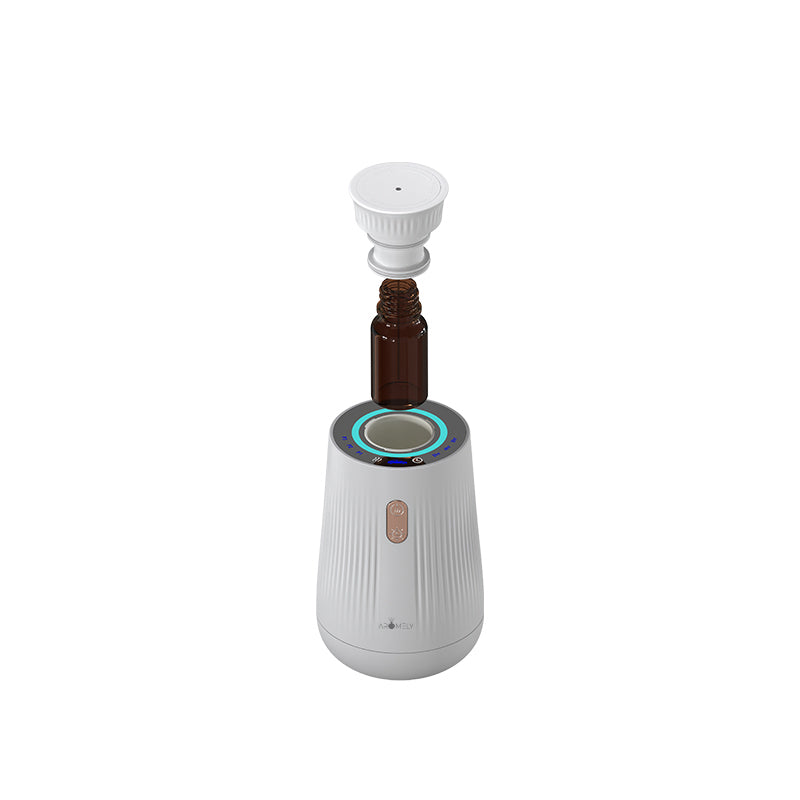 ar diffuser with an attached brown bottle, showing the product's use for diffusing scents in a car, against a white background.