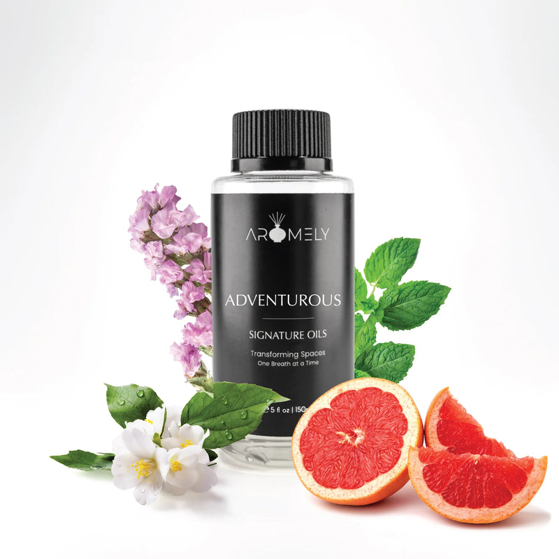 Aromely Adventurous diffuser oil 150ml bottle with grapefruit, mint, jasmine and lilac