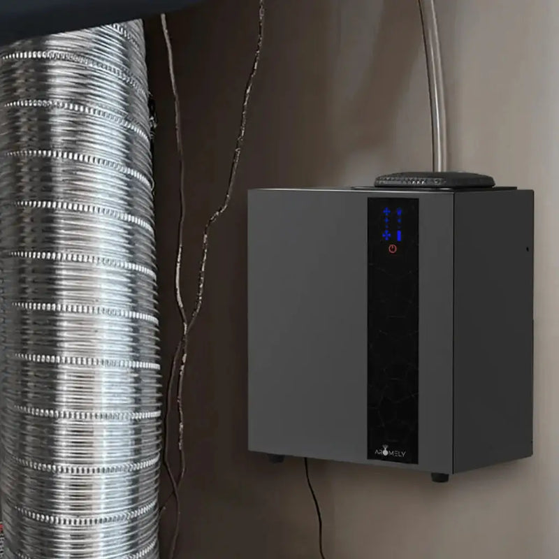 Aromely ARO-Max scent diffuser by Aromely covers 16,000 sq ft, Bluetooth and HVAC compatible mounted on wall