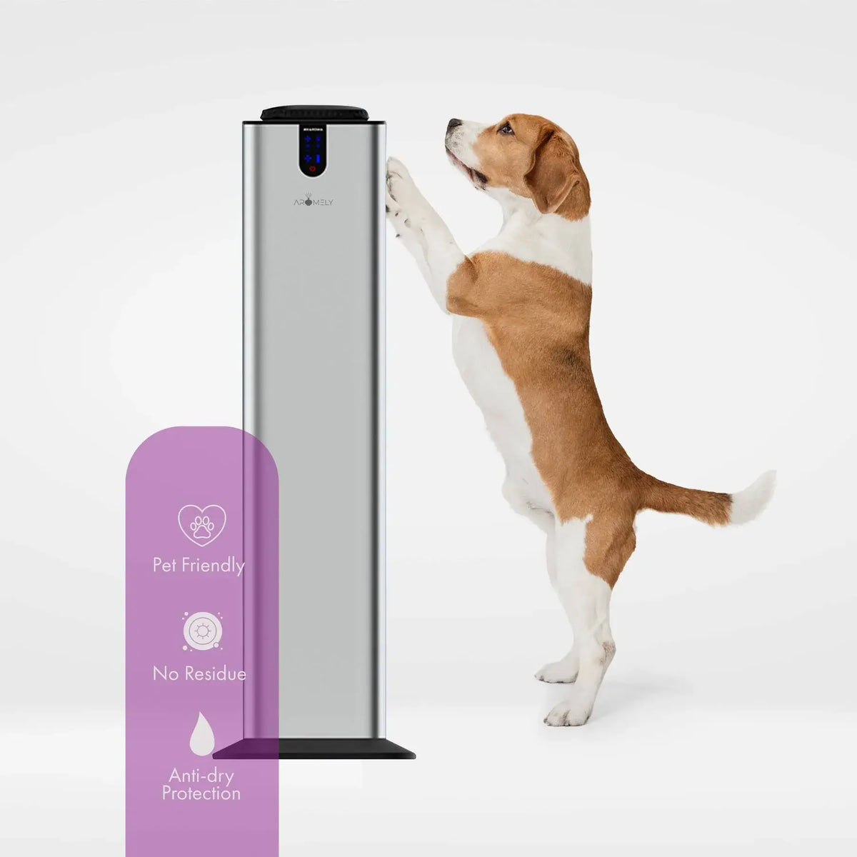 Aromely ARO-TOWER scent diffuser covers 3,000 sq ft with Bluetooth and cold air diffusion dog friendly
