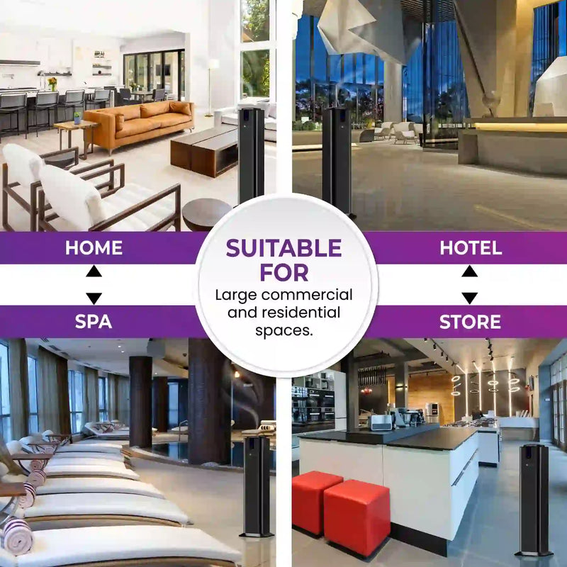 Aromely ARO-TOWER scent diffuser covers 3,000 sq ft with Bluetooth and cold air diffusion works in several spaces