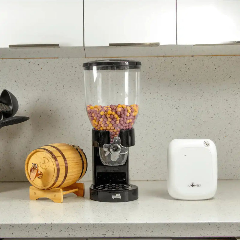Aromely ARO 25 MAX scent diffuser with cold air tech covers 1,500 sq ft, Bluetooth enabled in a kitchen