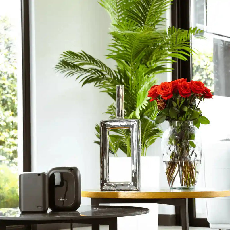Aromely ARO 25 MAX scent diffuser with cold air tech covers 1,500 sq ft, Bluetooth enabled in living room