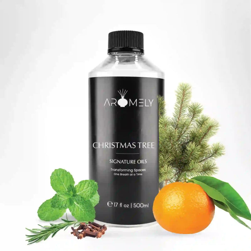 Aromely Christmas Tree diffuser oil 500ml bottle with pine, orange, mint, rosemary and clove
