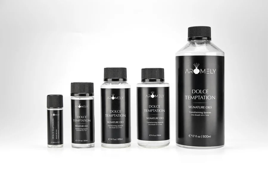 Aromely Dolce Temptation diffuser oil sizes bottle with lemon, raspberry, mint, jasmine and musk