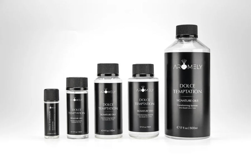 Aromely Dolce Temptation diffuser oil sizes bottle with lemon, raspberry, mint, jasmine and musk