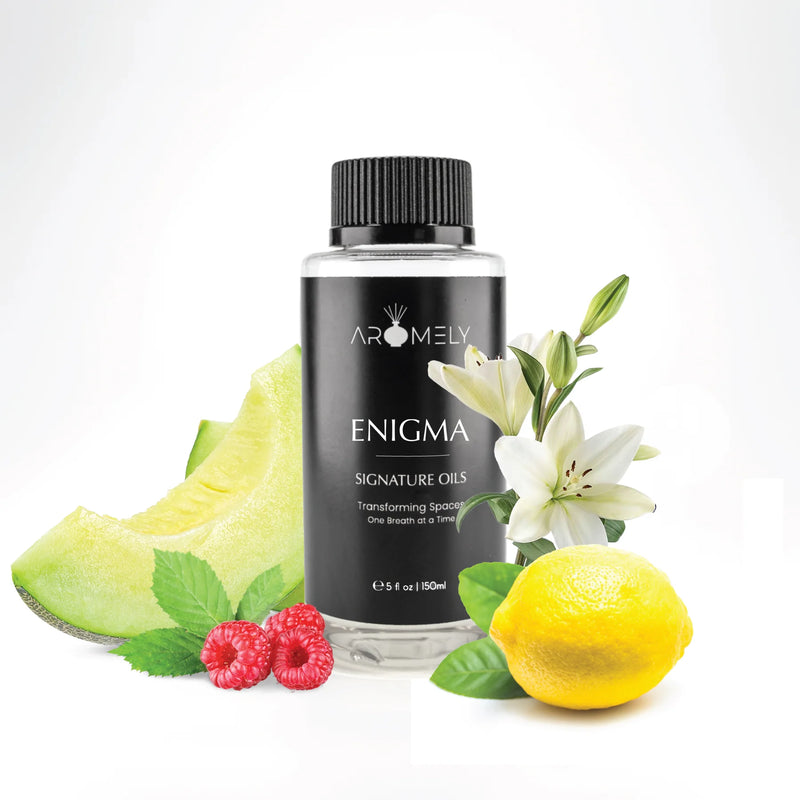 Aromely Enigma diffuser oil 150ml bottle with melon, lemon, raspberry and white lily