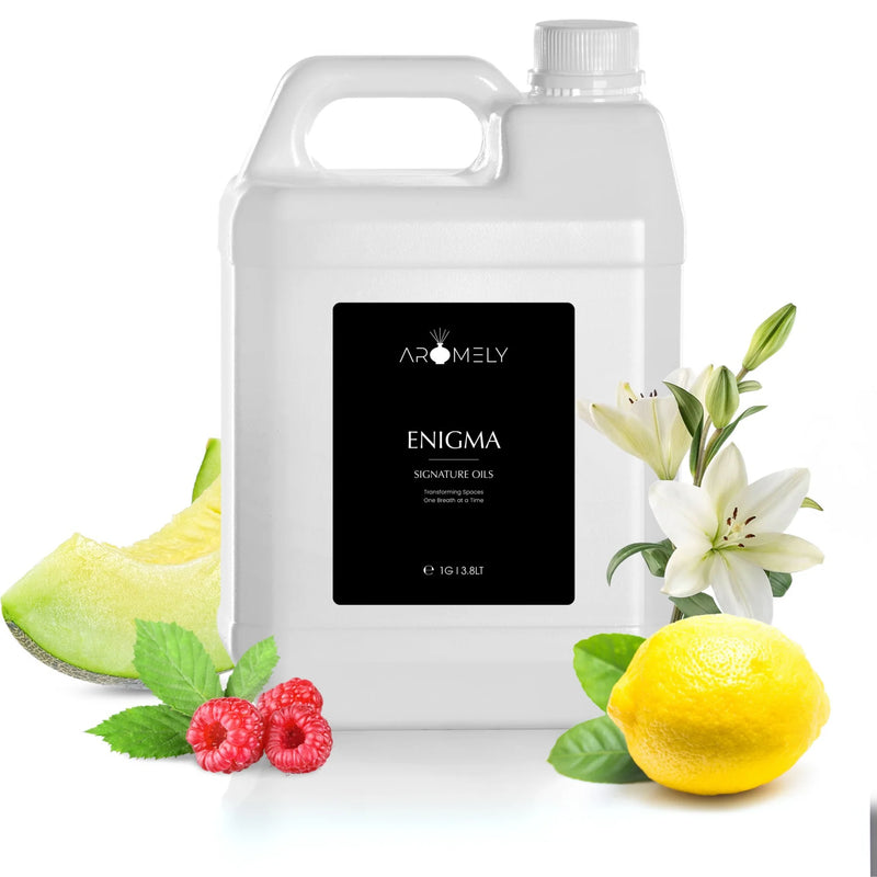 Aromely Enigma diffuser oil gallon bottle with melon, lemon, raspberry and white lily
