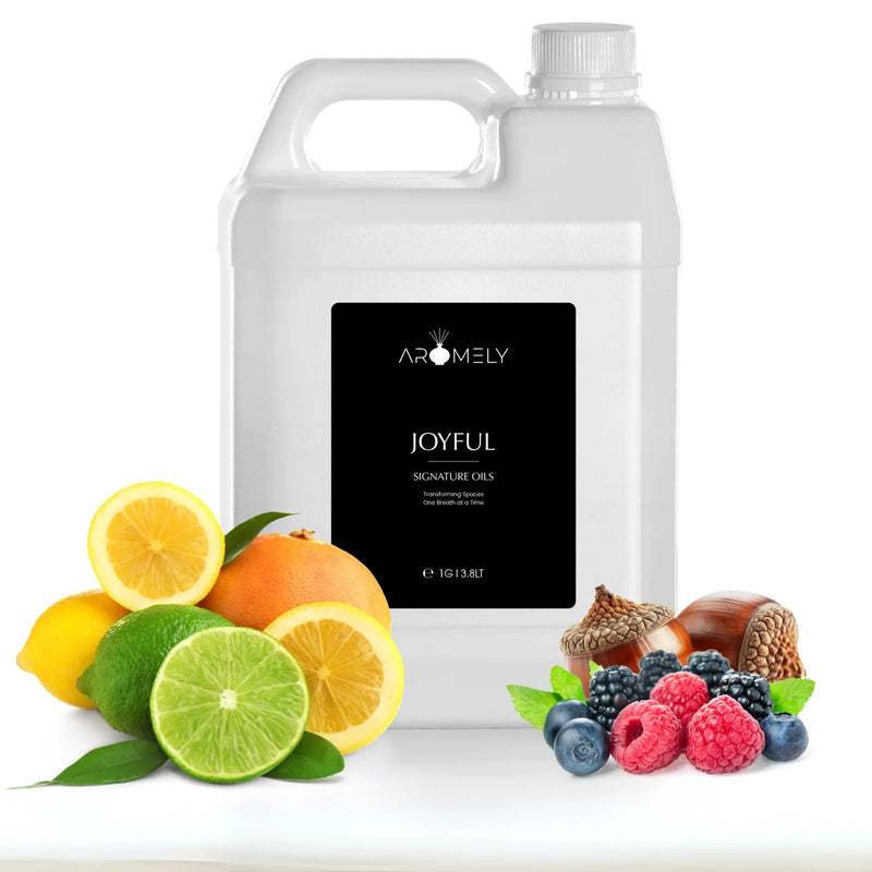 Aromely Joyful diffuser oil gallon bottle with citrus fruits, berries, hazelnut and acorn