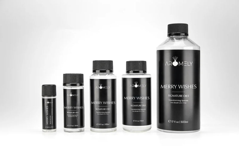 Aromely Merry Wishes diffuser oil sizes bottle with coconut, honey, passionfruit, lemon and orchid