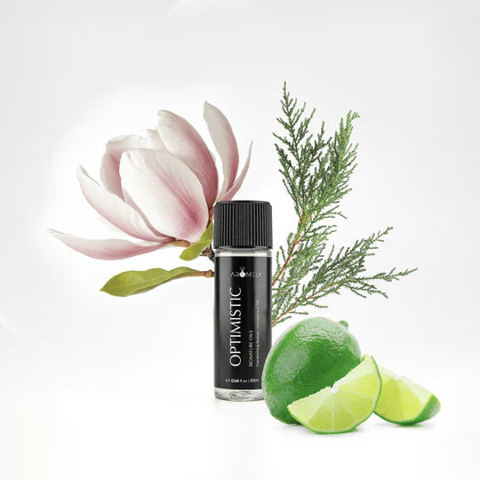 Aromely Optimistic diffuser oil 20ml bottle with lime, magnolia, cedarwood and fresh notes