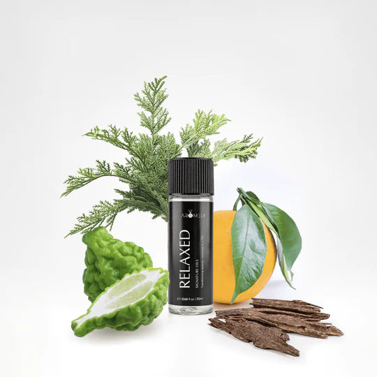 Aromely Relaxed diffuser oil 20ml bottle with bergamot, orange, cedarwood and herbal notes