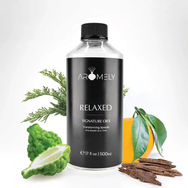 Aromely Relaxed diffuser oil 500ml bottle with bergamot, orange, cedarwood and herbal notes