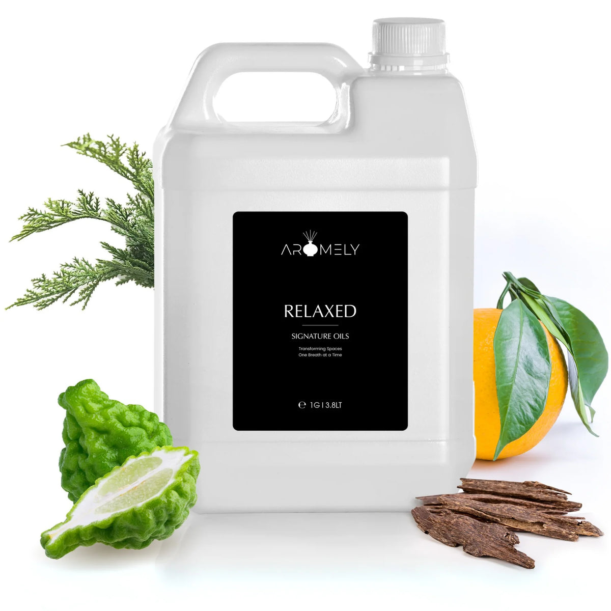 Aromely Relaxed diffuser oil gallon bottle with bergamot, orange, cedarwood and herbal notes