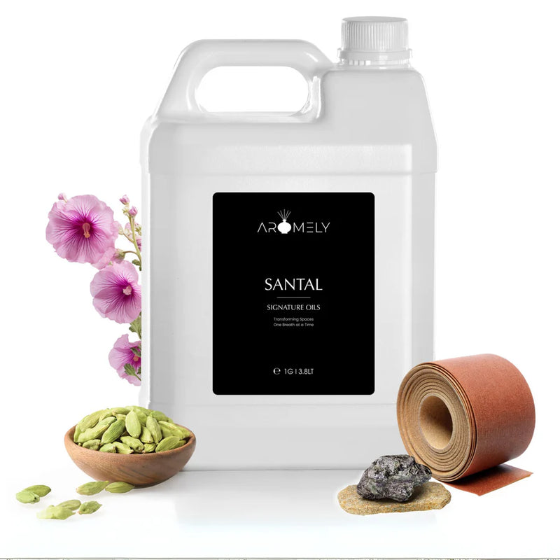 Aromely Santal diffuser oil gallon bottle with cardamom, sandalwood, amber and floral notes