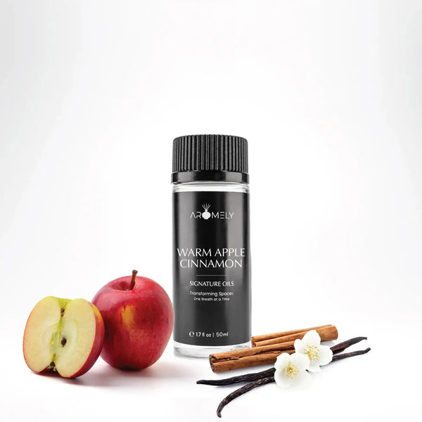 Aromely Warm Apple Cinnamon diffuser oil 50ml bottle with apple, cinnamon, vanilla and spice