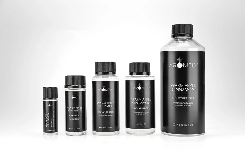Aromely Warm Apple Cinnamon diffuser oil bottle sizes with apple, cinnamon, vanilla and spice