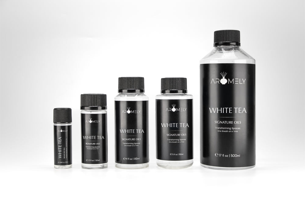 A full lineup of Diffuser-Oil White-Tea from 50ml to a gallon, perfect for home, spa, and hotel use.