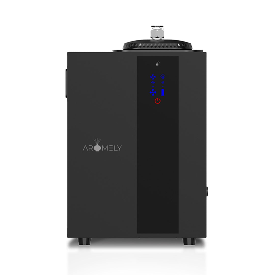 ARO PRO Smart HVAC scent diffuser with Bluetooth control and waterless cold-air diffusion technology, covering up to 4,000 sq ft. Ideal for consistent, high-quality fragrance in large spaces.