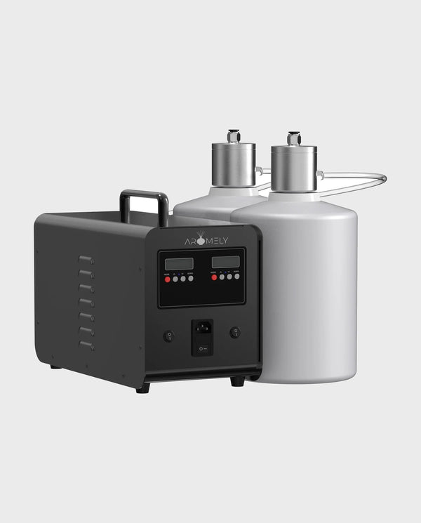 ARO VORTEX commercial HVAC scent diffuser with two 5 L containers, front three-quarter view