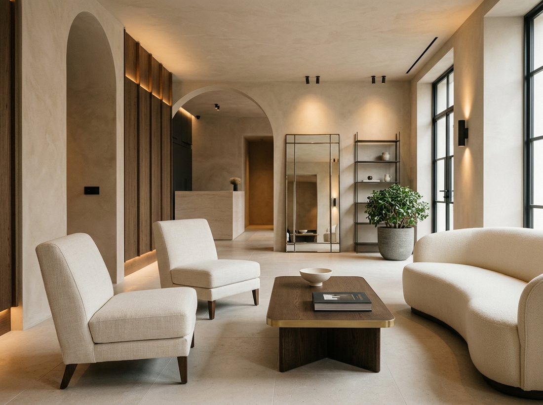 Lounge with armchairs, a sofa and coffee table