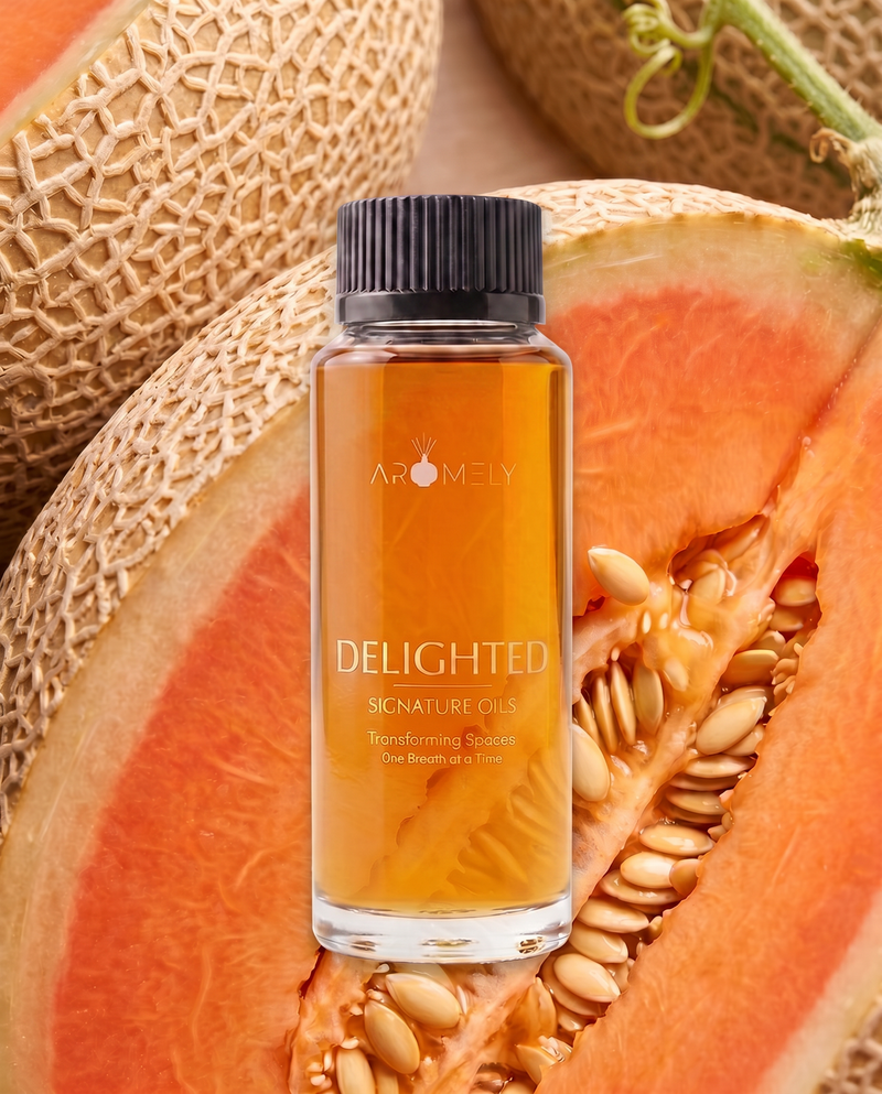 Aromely Delighted fragrance oil bottle, 120 ml, against melon