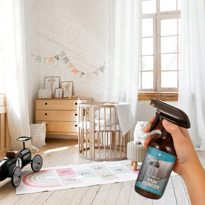 Aromely Baby Powder Room Mist - Fresh & Soothing 8oz Spray - Made in USA - AROMELYARO-RM5101
