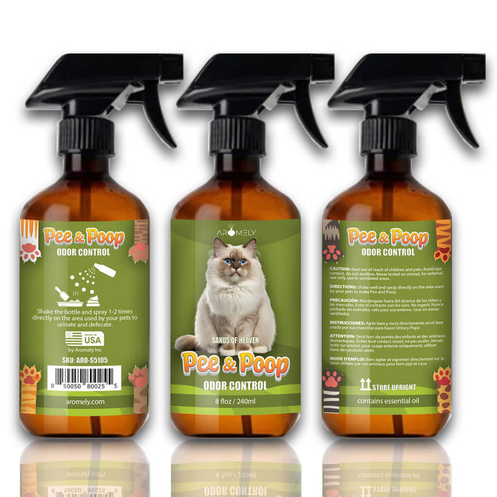 Pee & Poop - Sands Heavens Cat Odor Eliminator Spray 8oz - Fresh Scent for Litter Boxes & Beyond - Made in USA - AROMELYARO-S5105